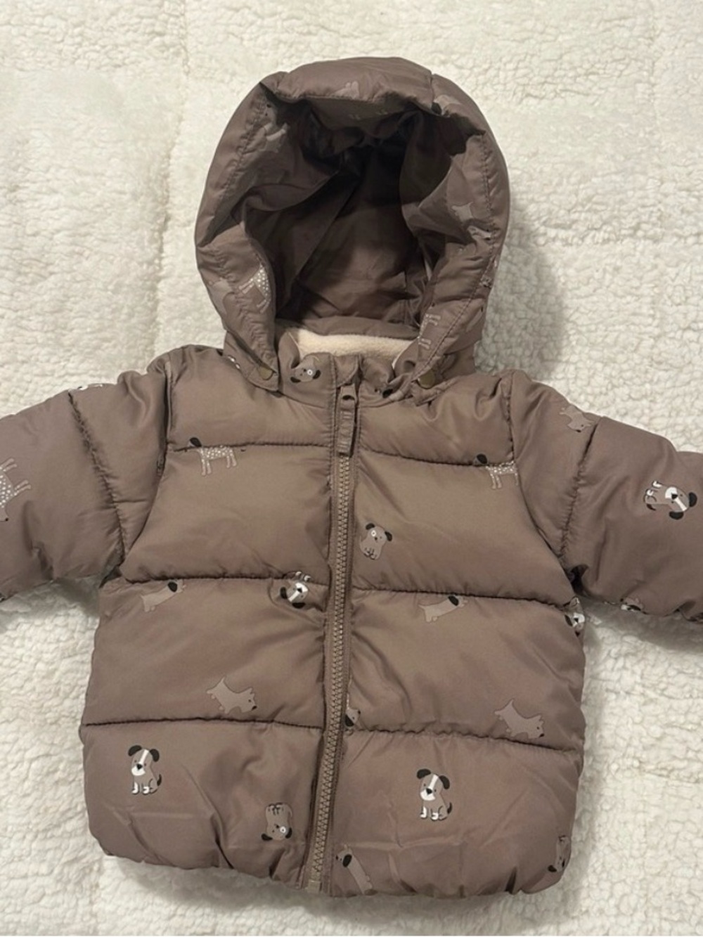H&M Warm Beige Puffer Jacket with Dog Print / NWT / 9 mths